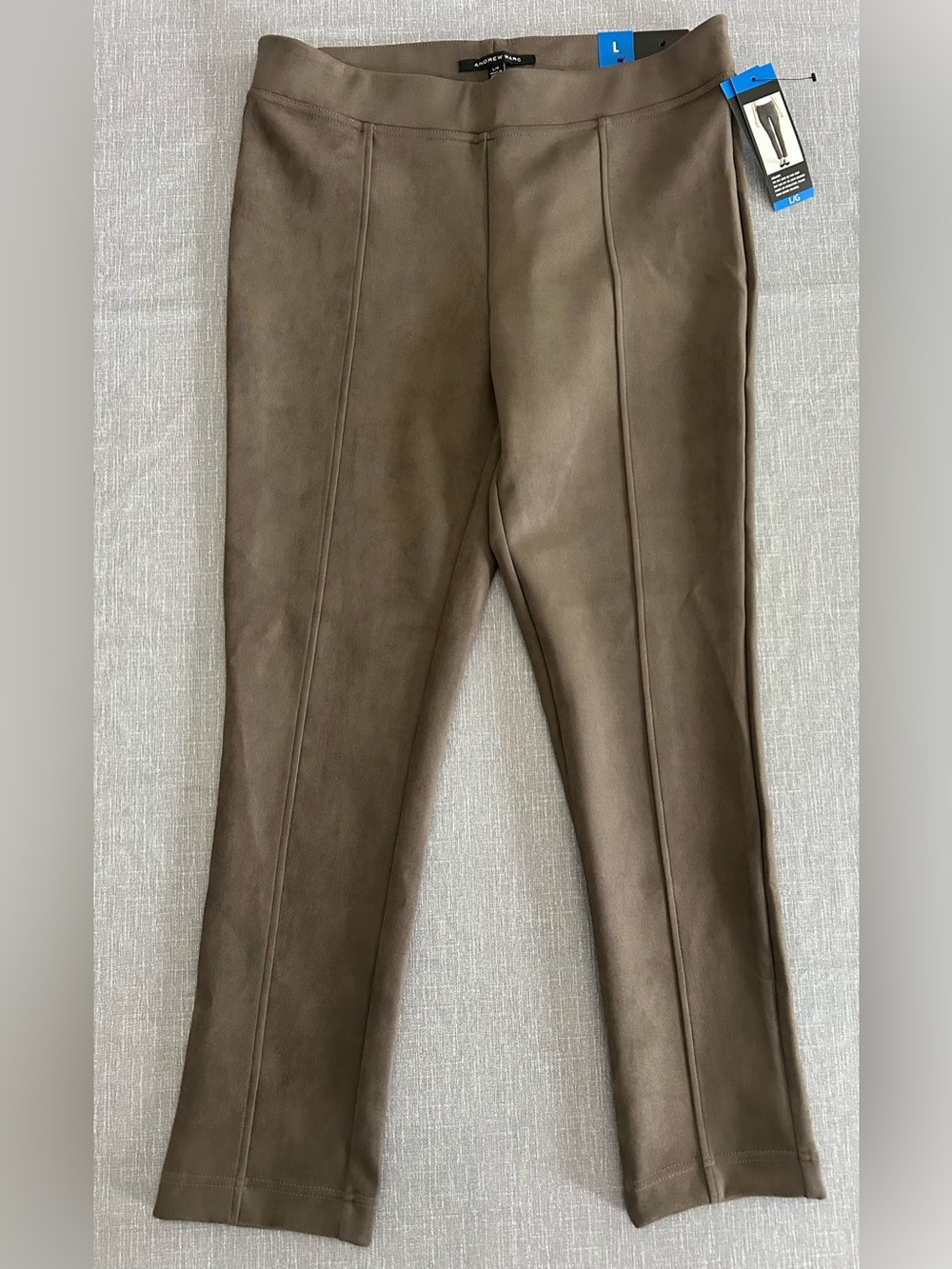 Andrew Marc Taupe Brown Ponte Trousers Pull On Stretch Faux Suede